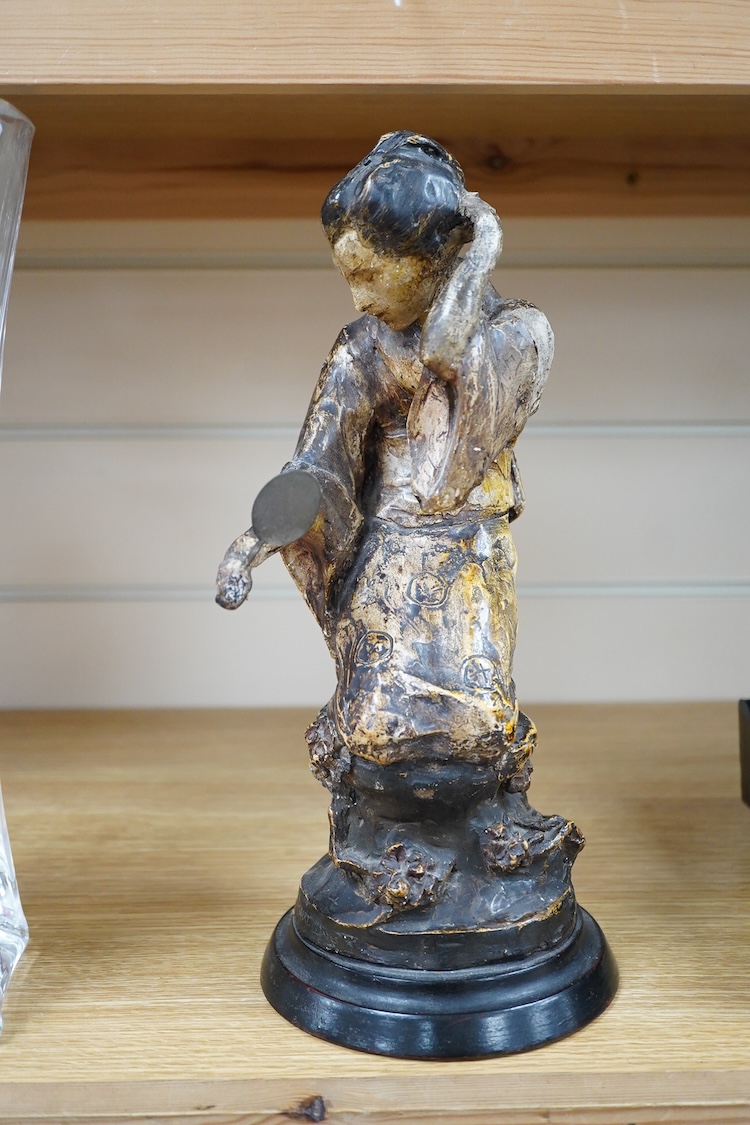 A 1930s Gilbert Bayes painted plaster figure of a Chinese woman, signed, 31cm high